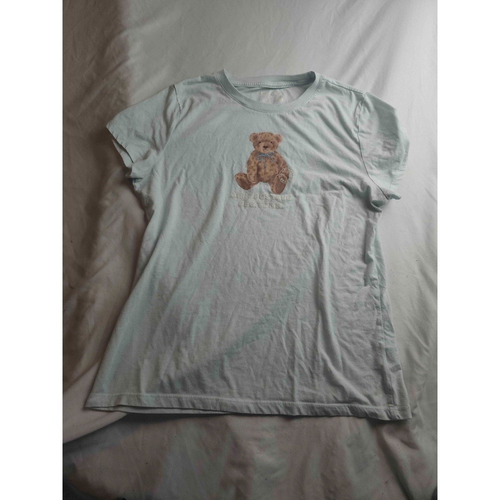 Aeropostale‎ Classic Crew T Shirt Womens Size XL Light Blue Bear Preppy Academia
